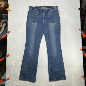 Fluid Bootcut Jeans Women's 13 Blue Denim Stretch Pockets Zip Fly - 35X32.5